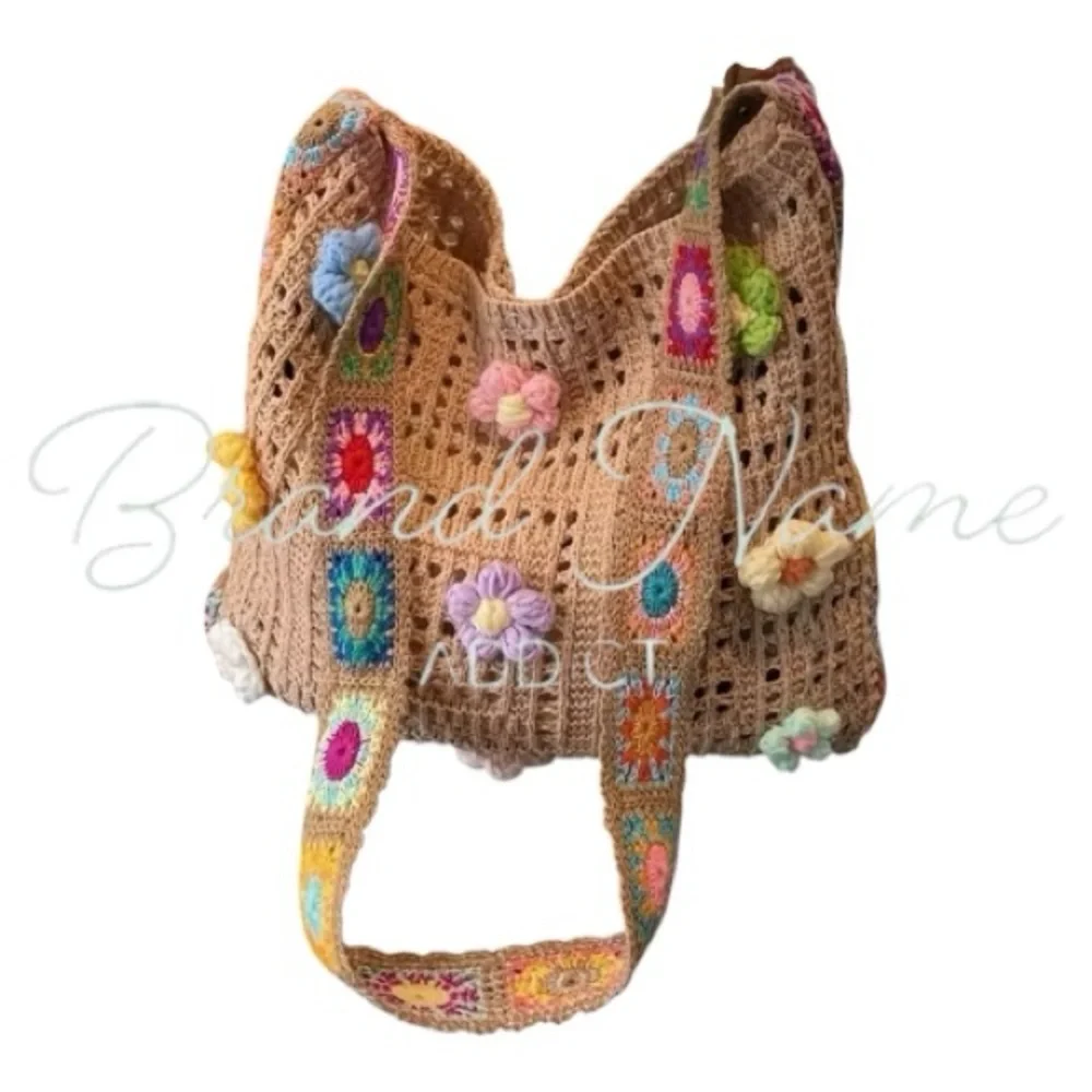 πHOST PICKπHandmade Khaki Floral Crochet Quilted Shoulder Handbag - Picture 1 of 2
